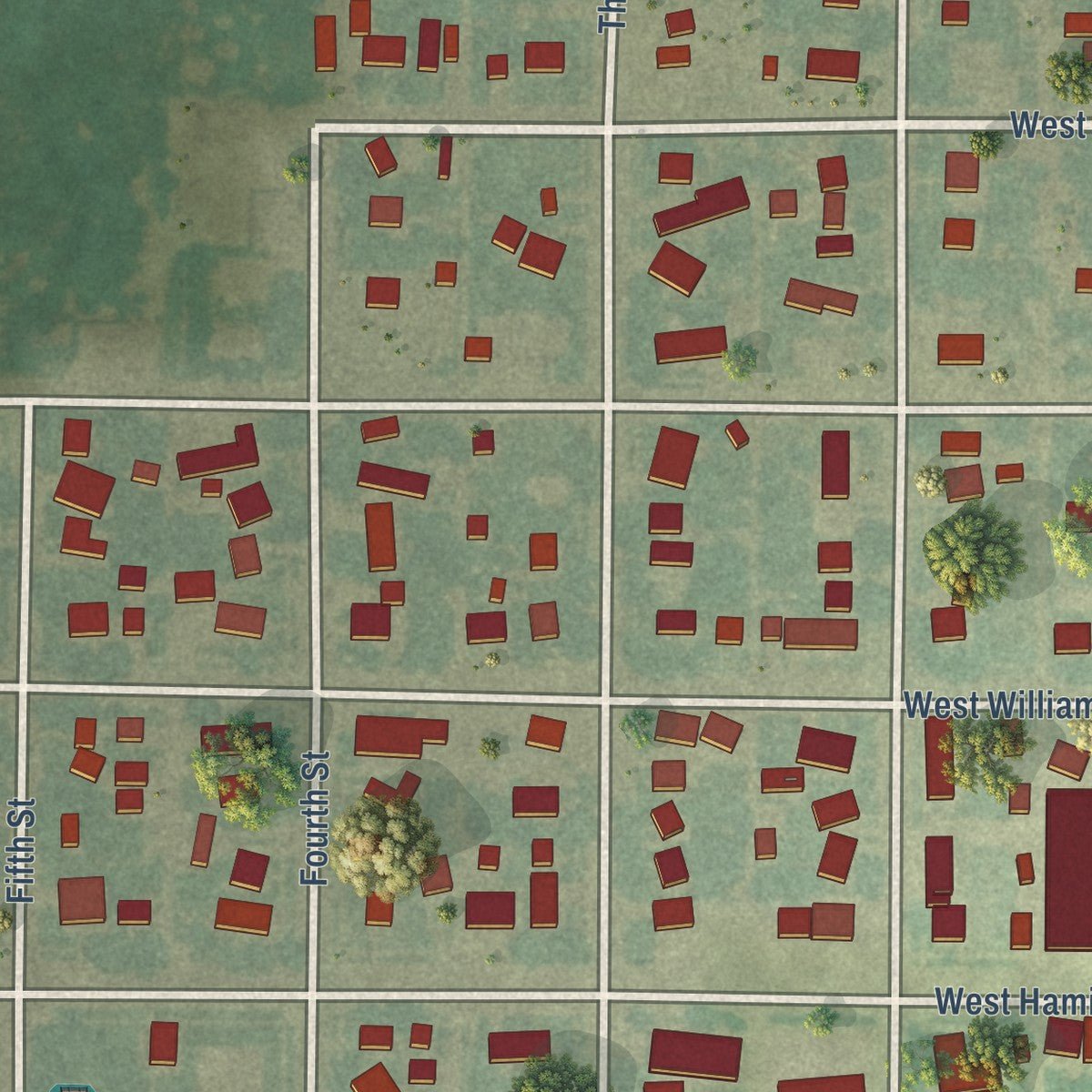 Close-up of the map of Claflin, Kansas print showing street and building detail