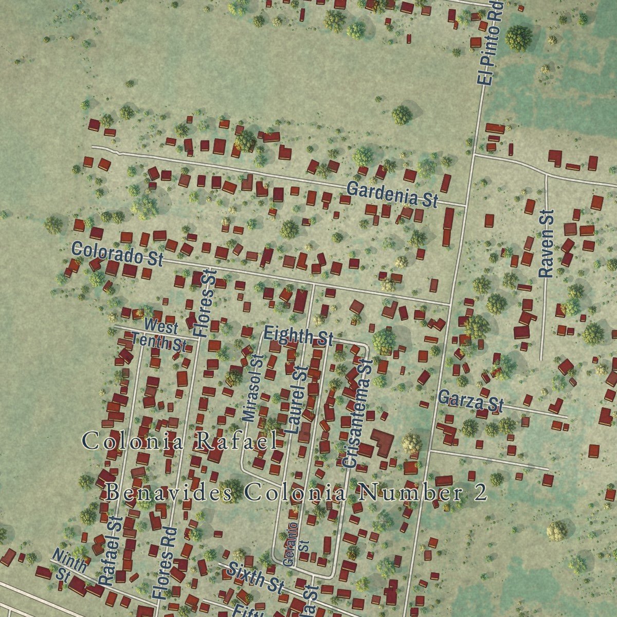 Close-up of the map of Sullivan City, Texas print showing street and building detail