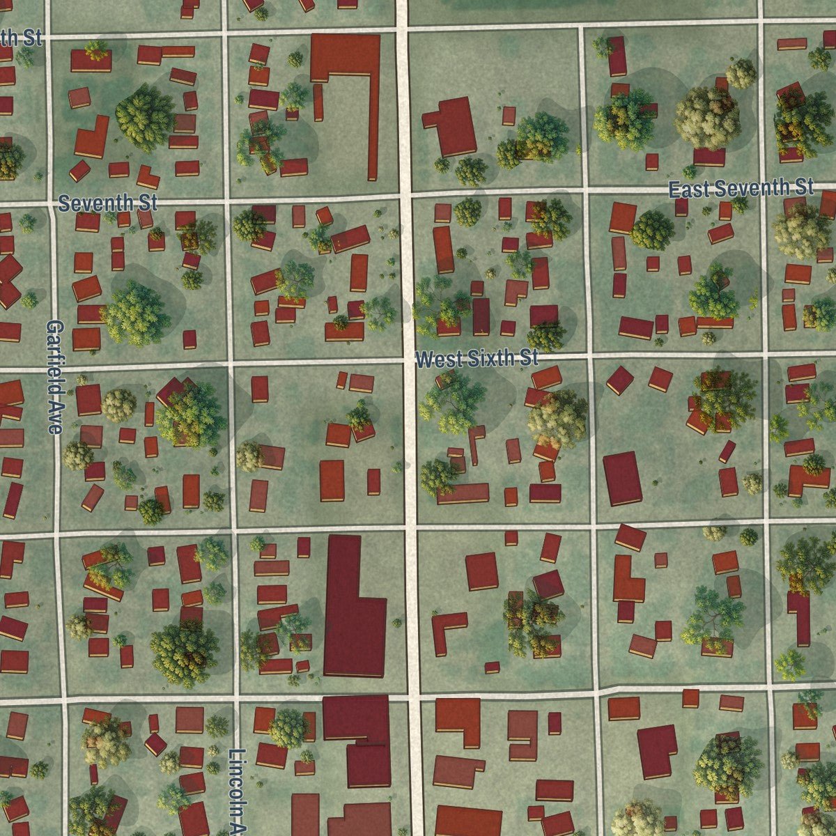 Close-up of the map of Grant, Nebraska print showing street and building detail