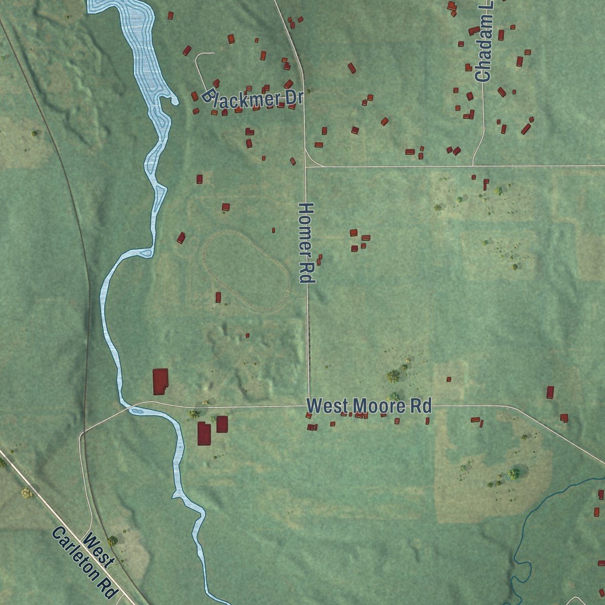 Close-up of the map of Fayette, Michigan print showing street and building detail