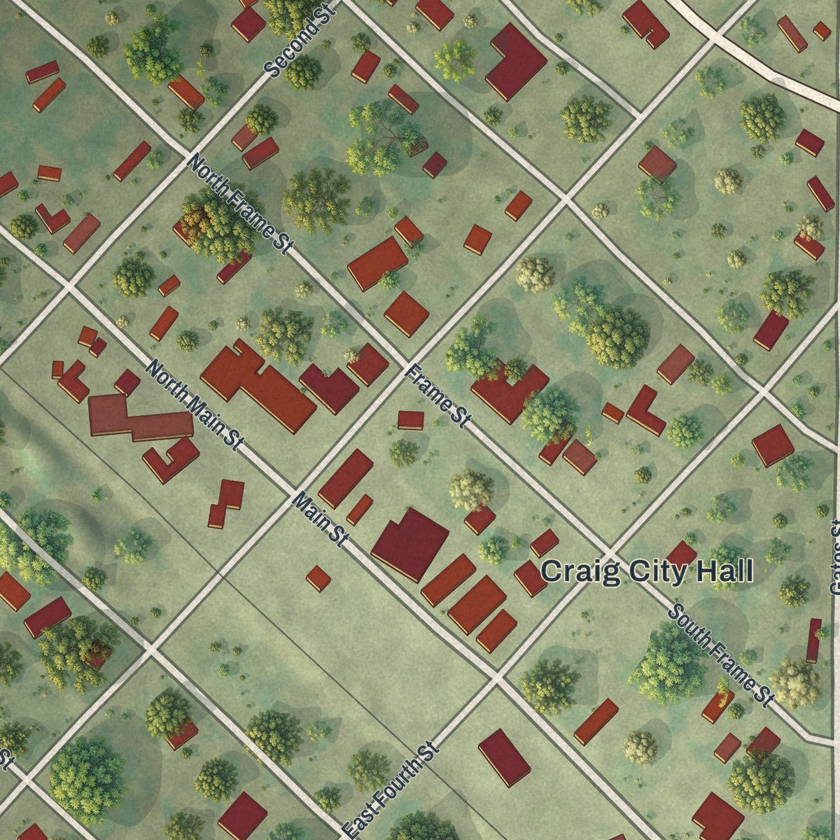 Close-up of the map of Craig, Missouri print showing street and building detail