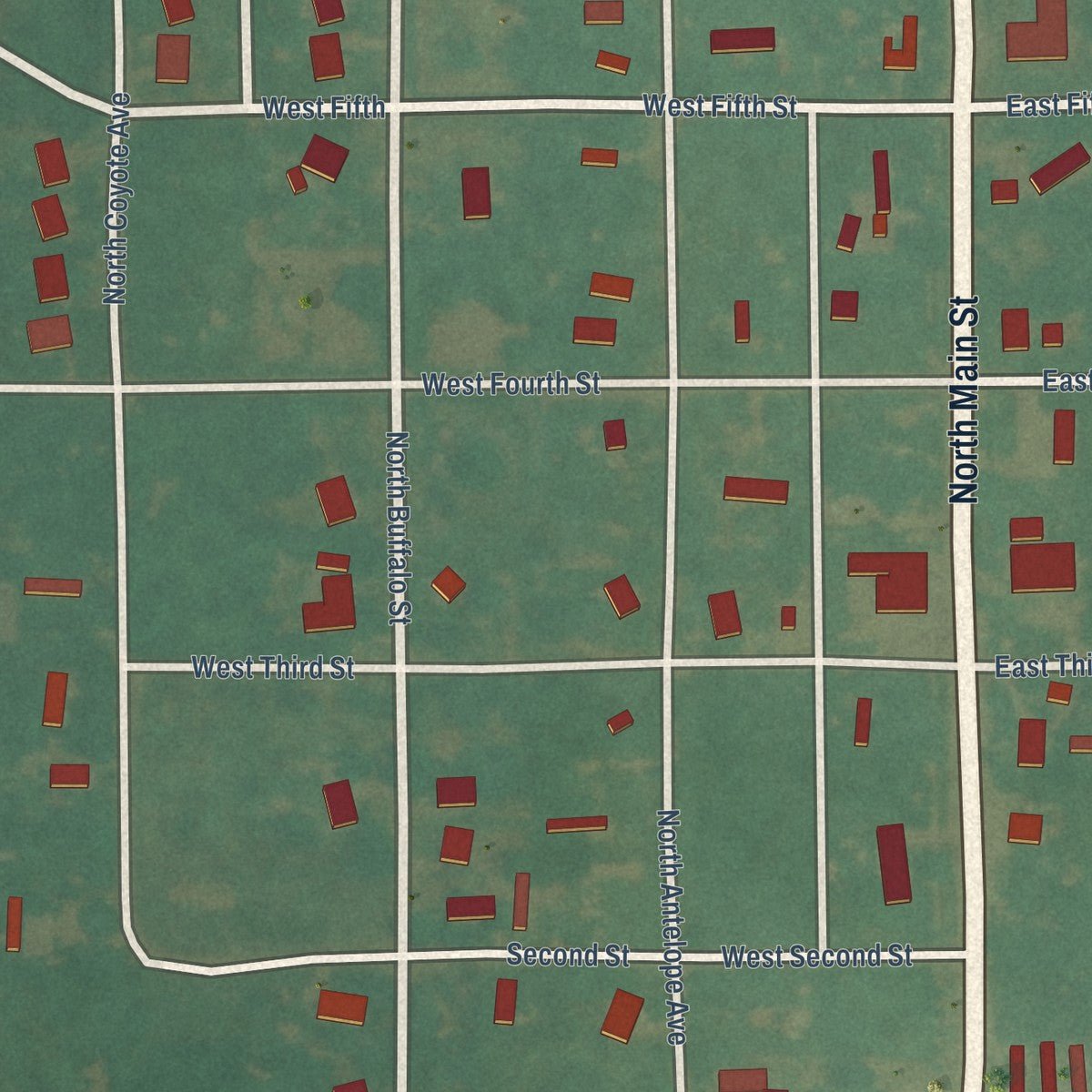 Close-up of the map of Marland, Oklahoma print showing street and building detail