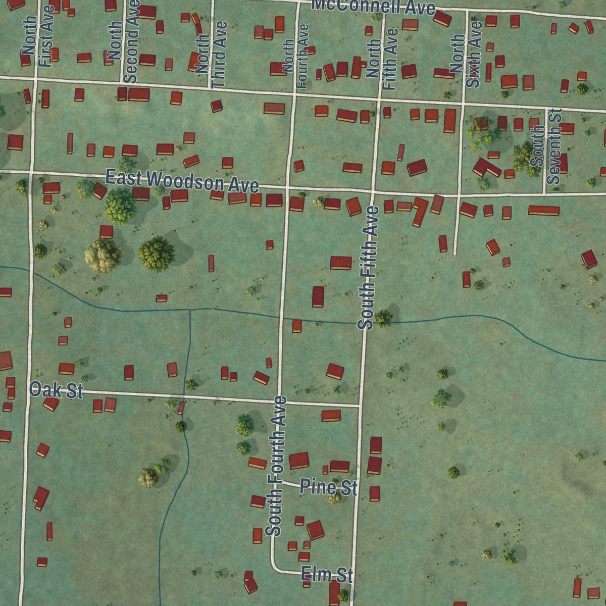 Close-up of the map of Bonanza, Arkansas print showing street and building detail