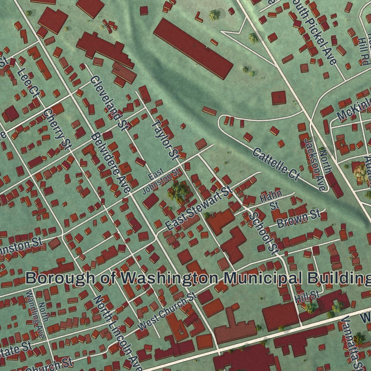 Close-up of the map of the Borough of Washington, Warren County, New Jersey print showing street and building detail