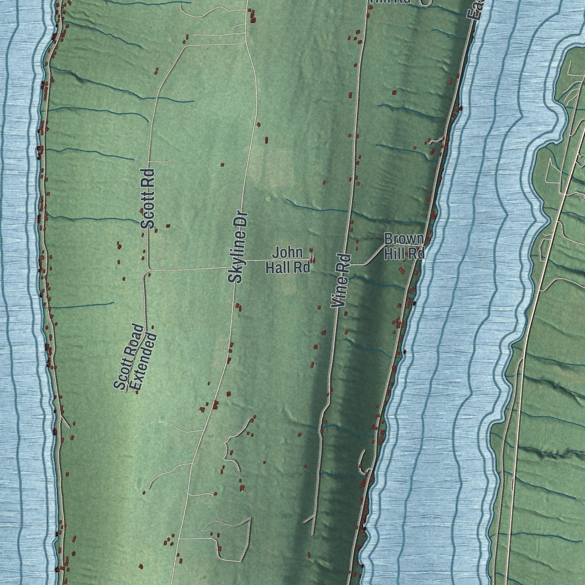 Close-up of the map of Jerusalem, New York print showing street and building detail