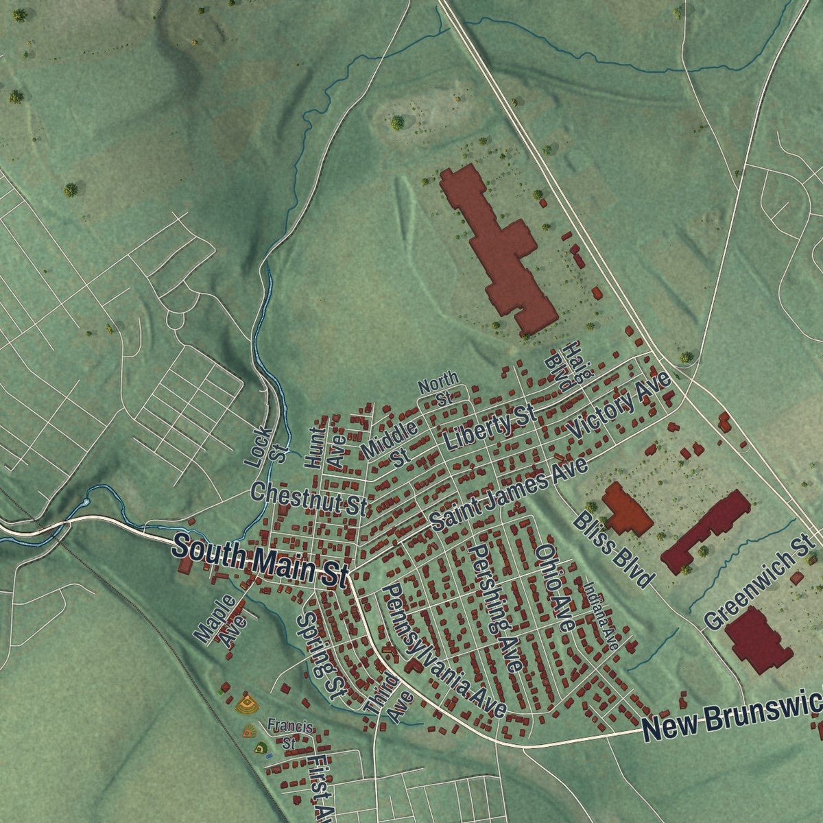 Close-up of the map of Pohatcong, New Jersey print showing street and building detail