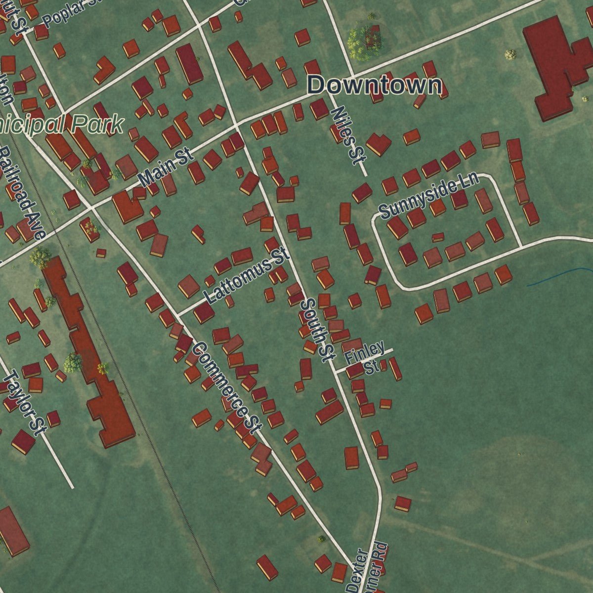 Close-up of the map of Townsend, Delaware print showing street and building detail
