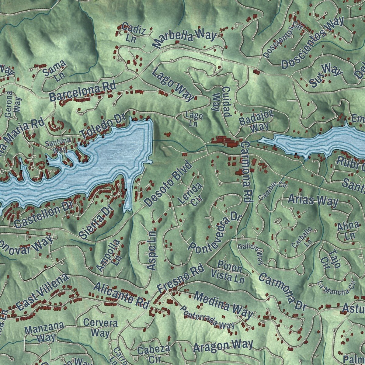 Close-up of the map of Hot Springs Village, Arkansas print showing street and building detail