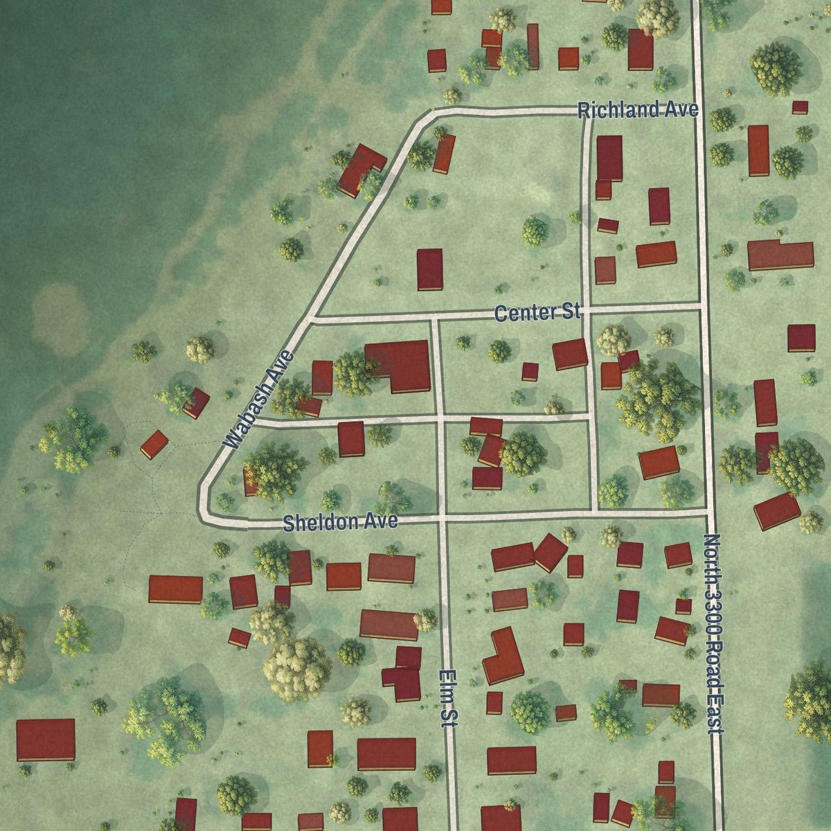Close-up of the map of Campus, Illinois print showing street and building detail