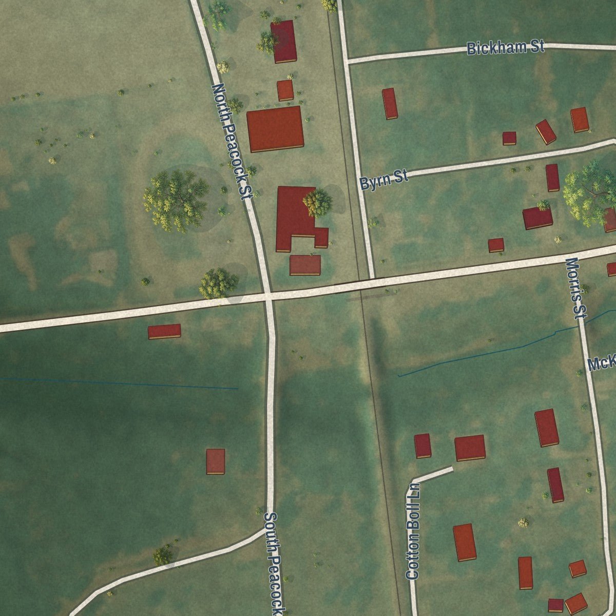 Close-up of the map of Winchester, Arkansas print showing street and building detail