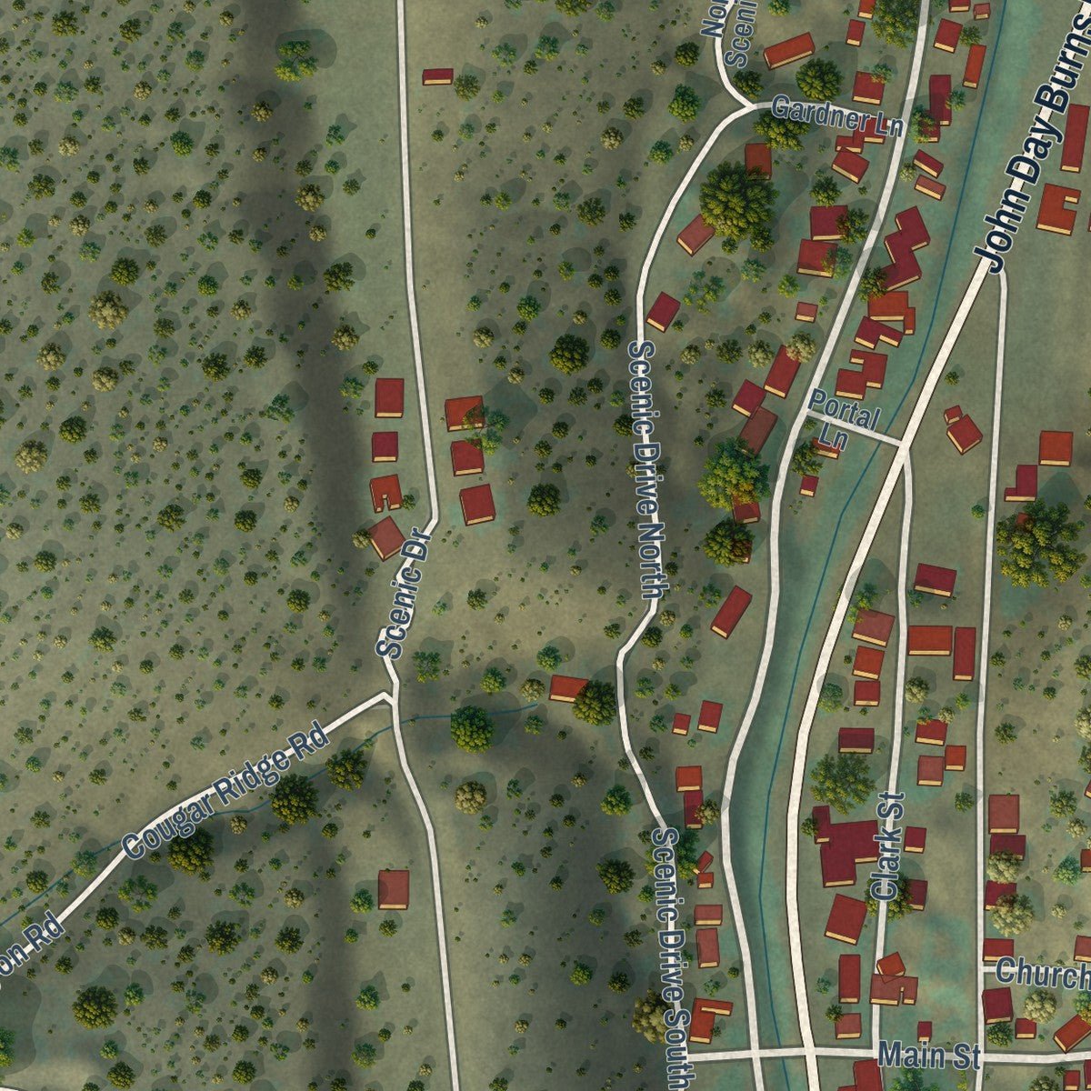 Close-up of the map of Canyon City, Oregon print showing street and building detail