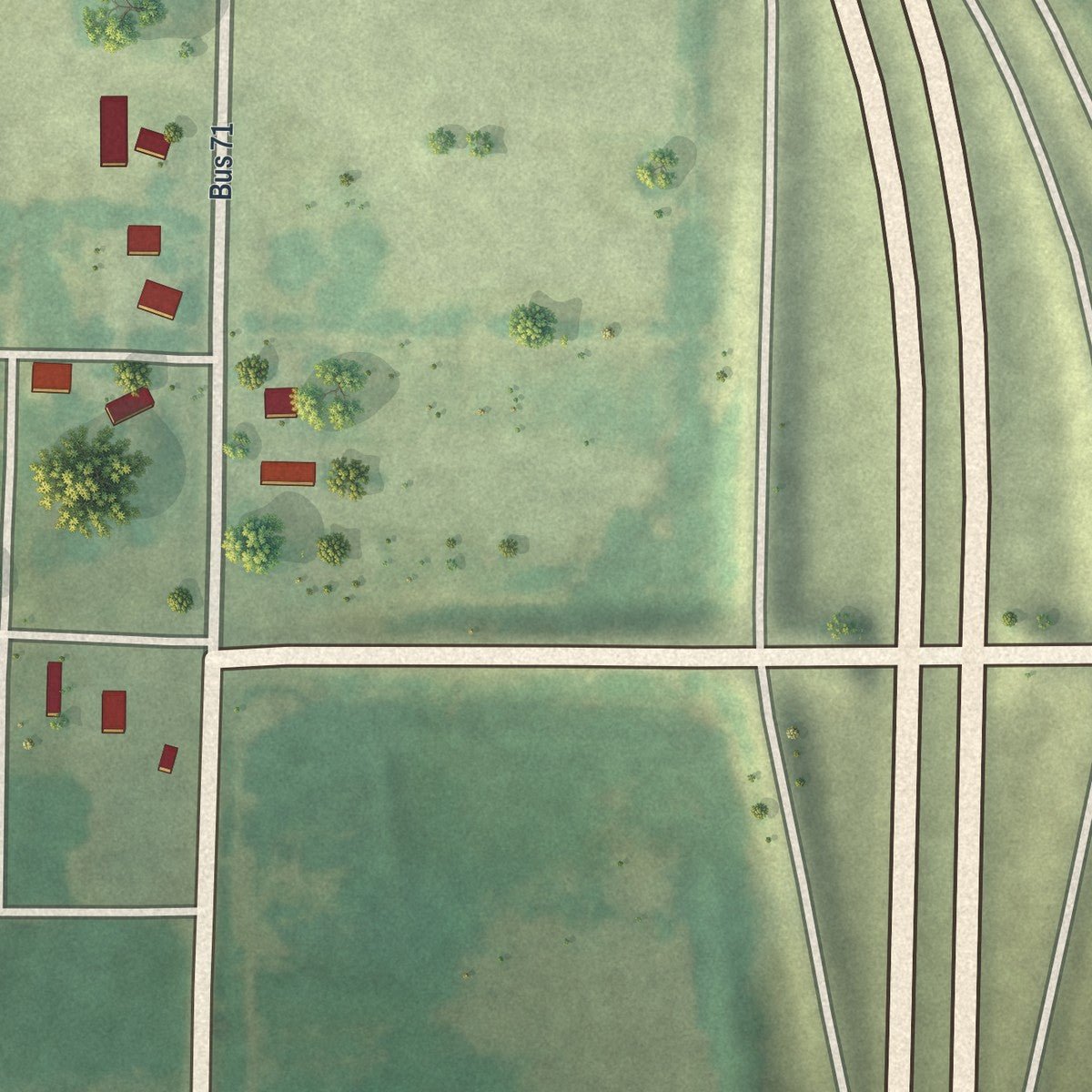Close-up of the map of Passaic, Missouri print showing street and building detail
