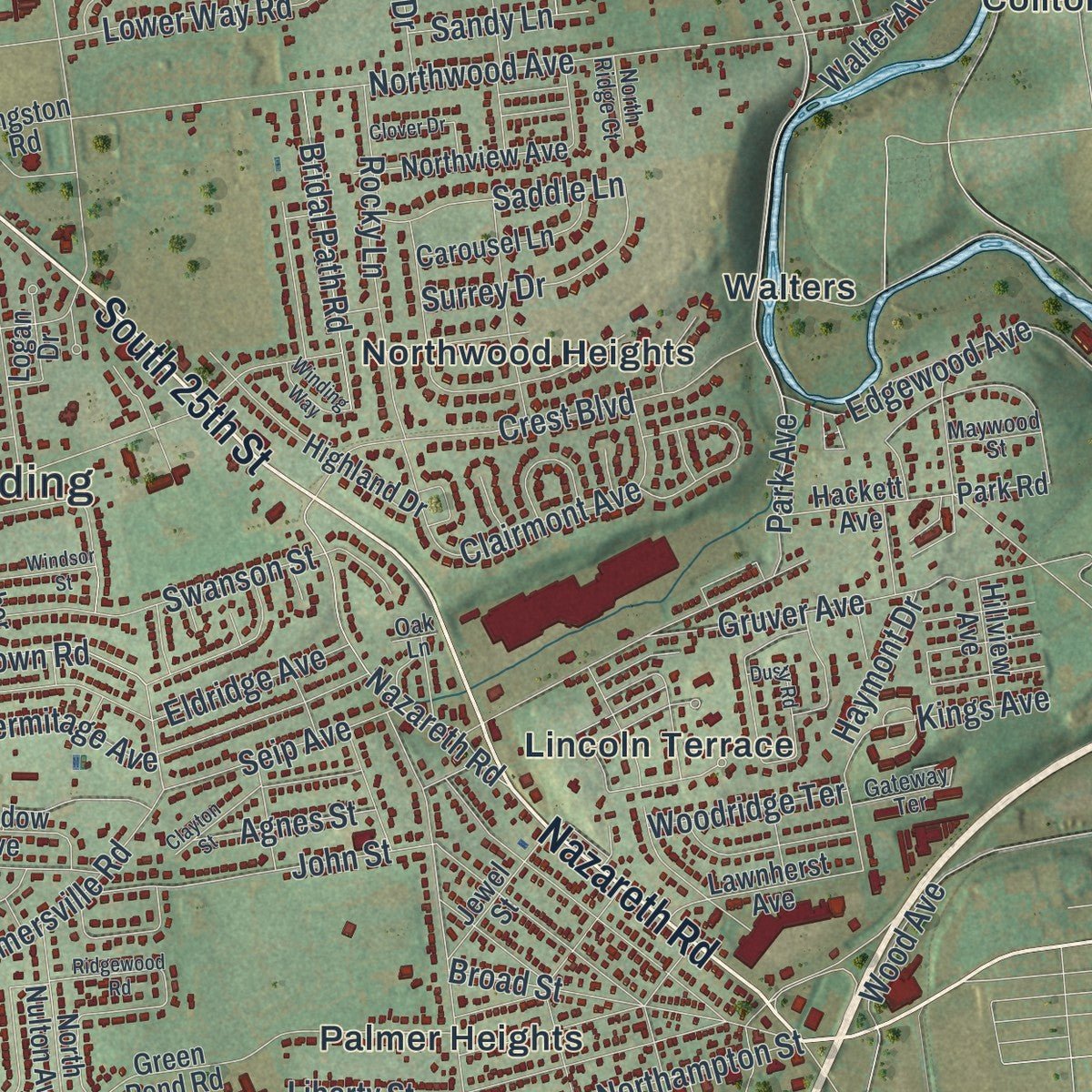 Close-up of the map of Palmer, Pennsylvania print showing street and building detail