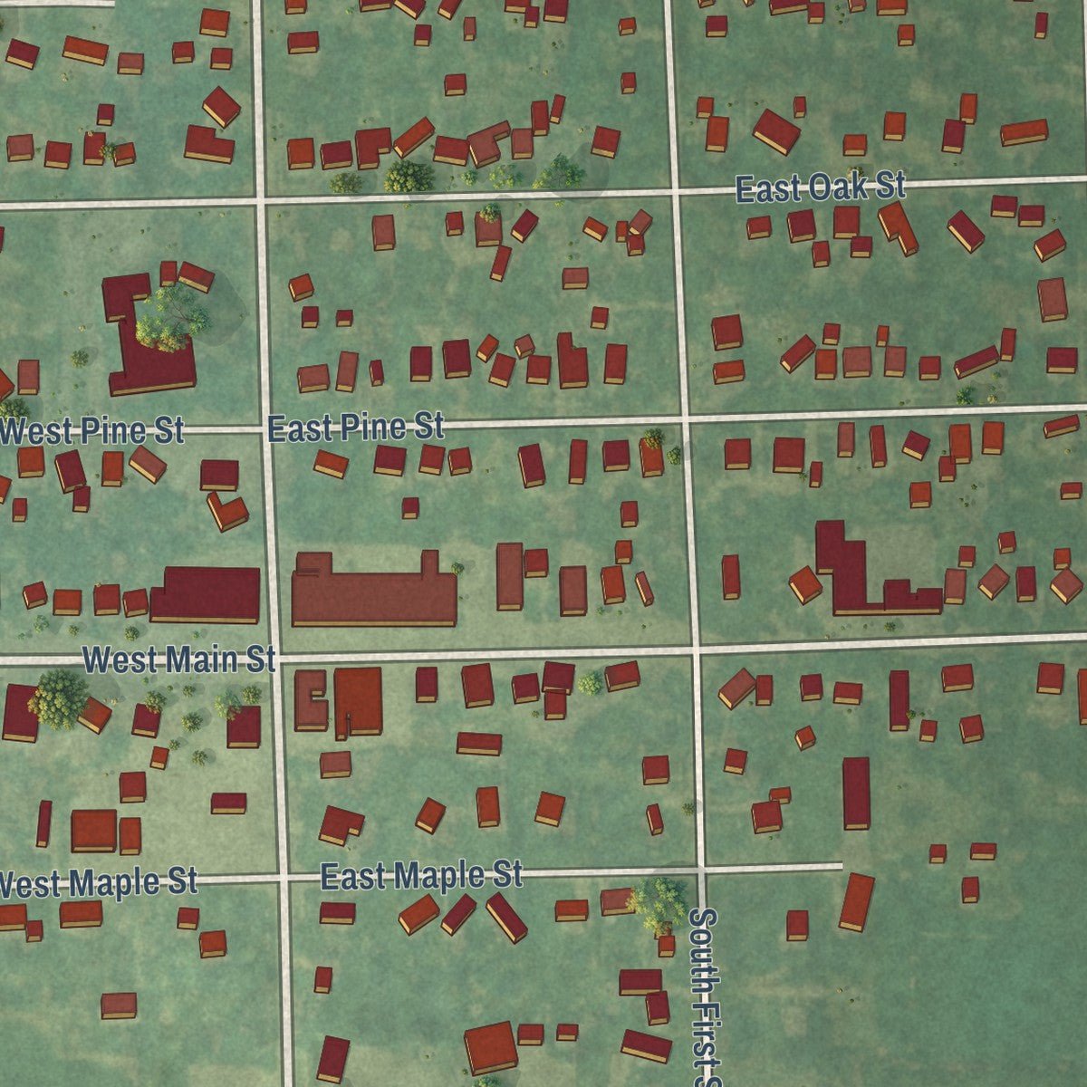 Close-up of the map of Elsie, Michigan print showing street and building detail
