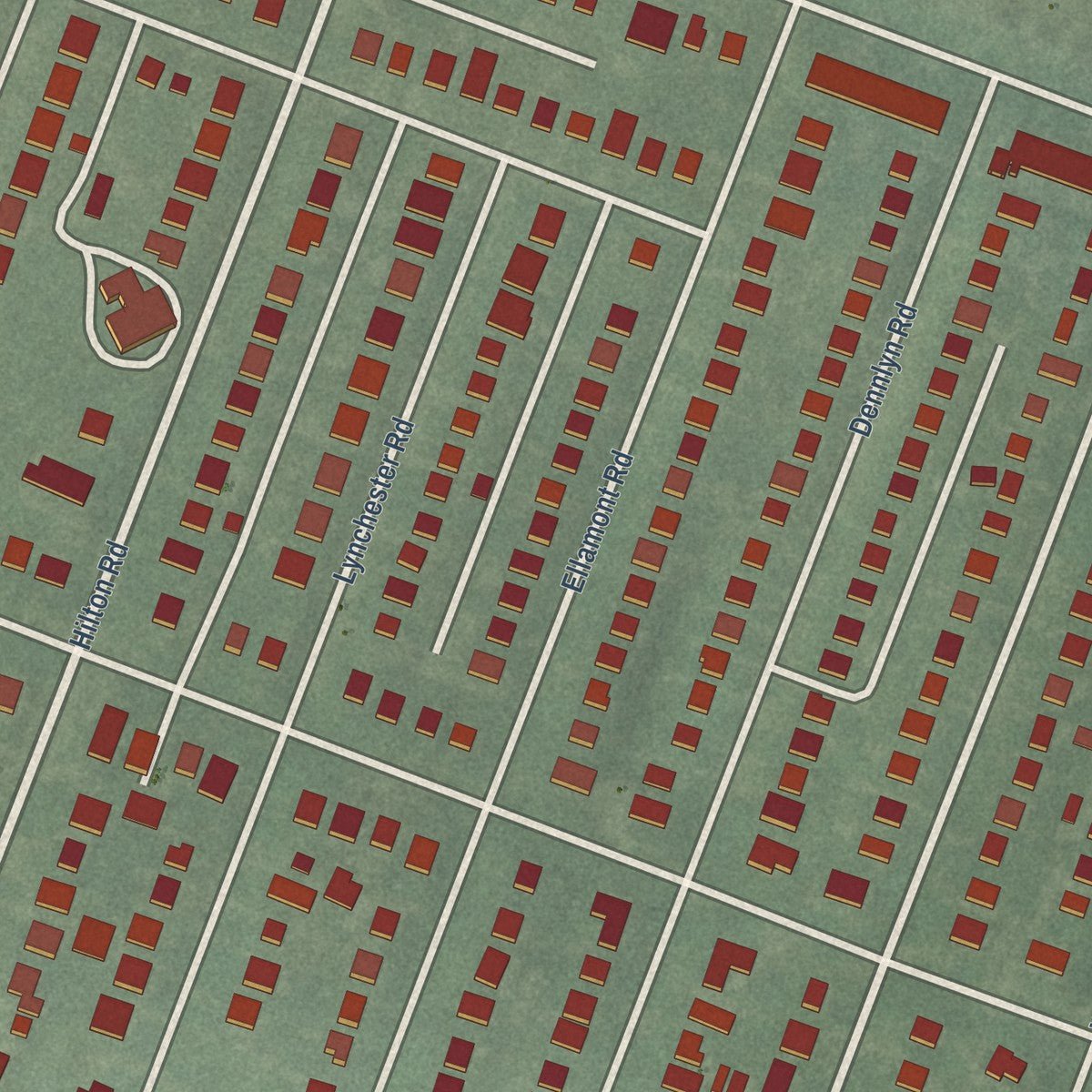 Close-up of the map of Ashburton, Maryland print showing street and building detail