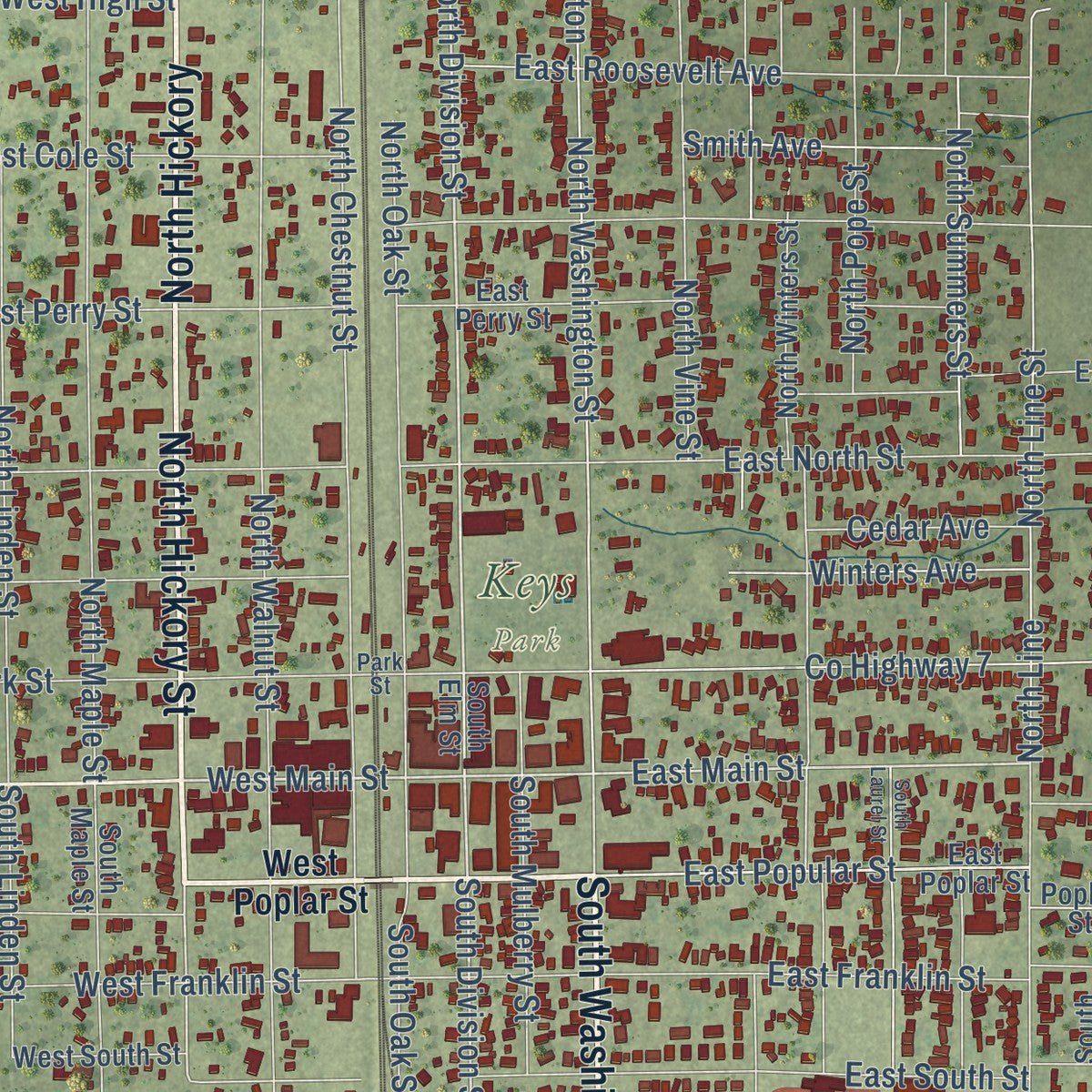 Close-up of the map of Du Quoin, Illinois print showing street and building detail