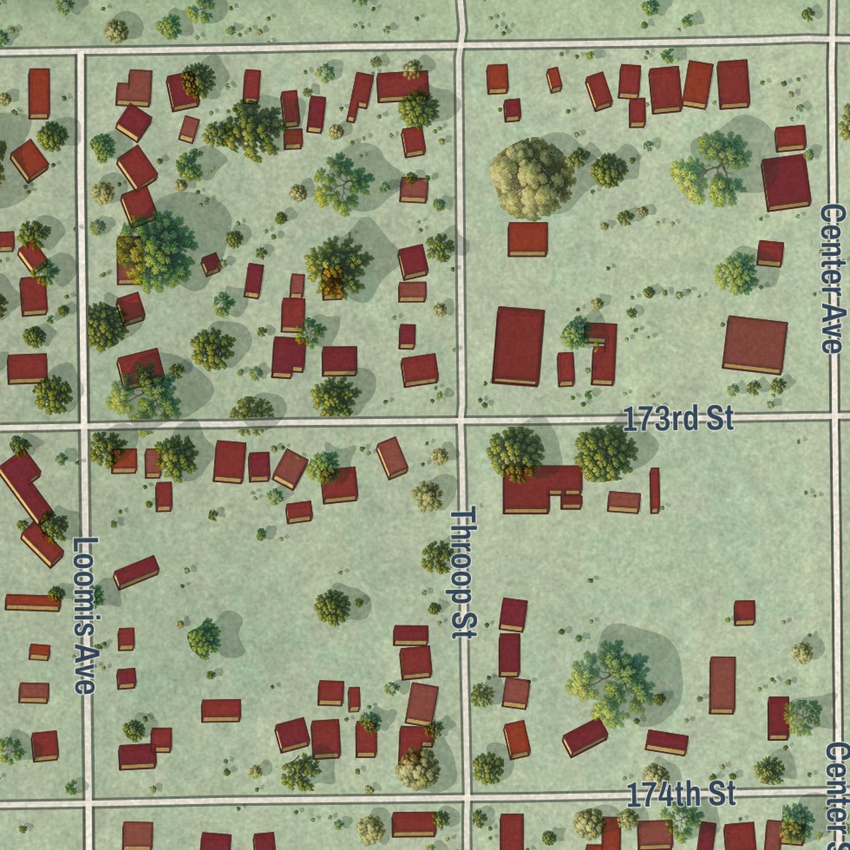 Close-up of the map of East Hazel Crest, Illinois print showing street and building detail