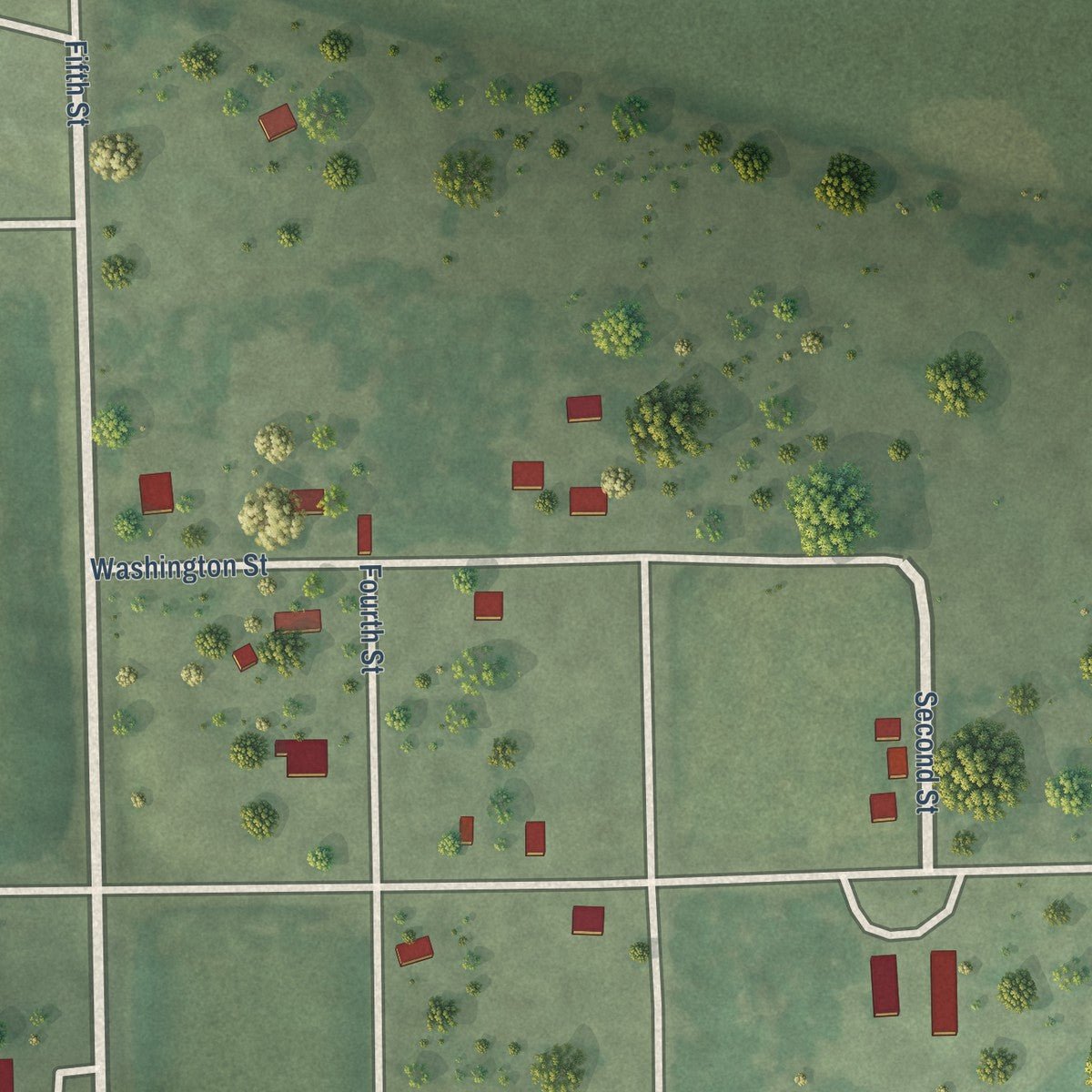 Close-up of the map of Nora, Nebraska print showing street and building detail