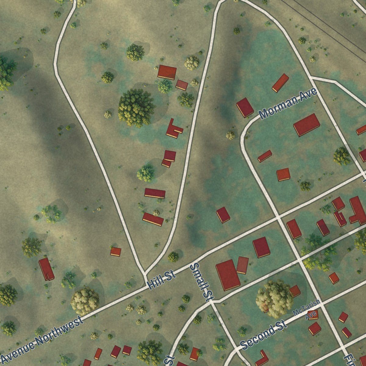 Close-up of the map of White Earth, North Dakota print showing street and building detail