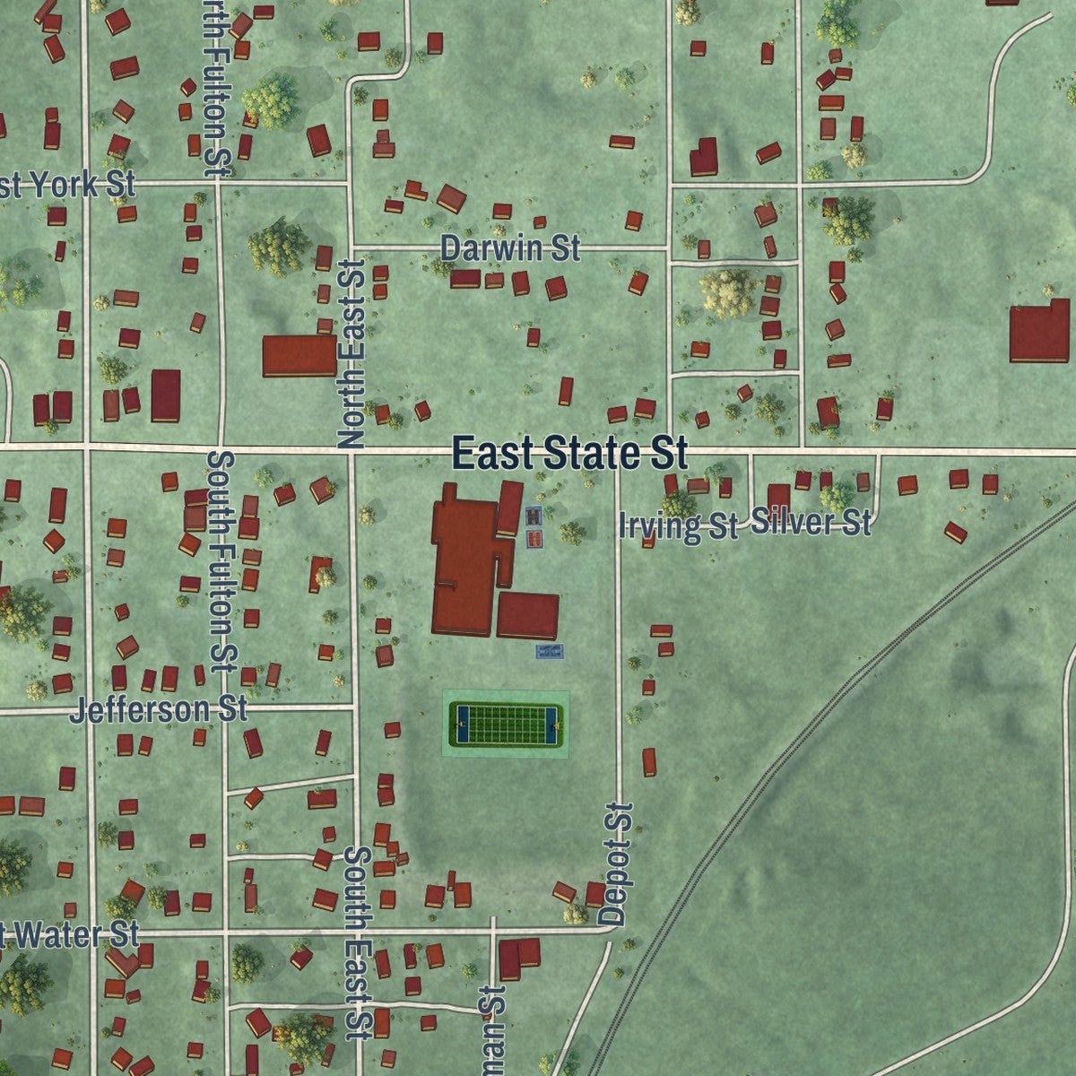 Close-up of the map of Cassopolis, Michigan print showing street and building detail