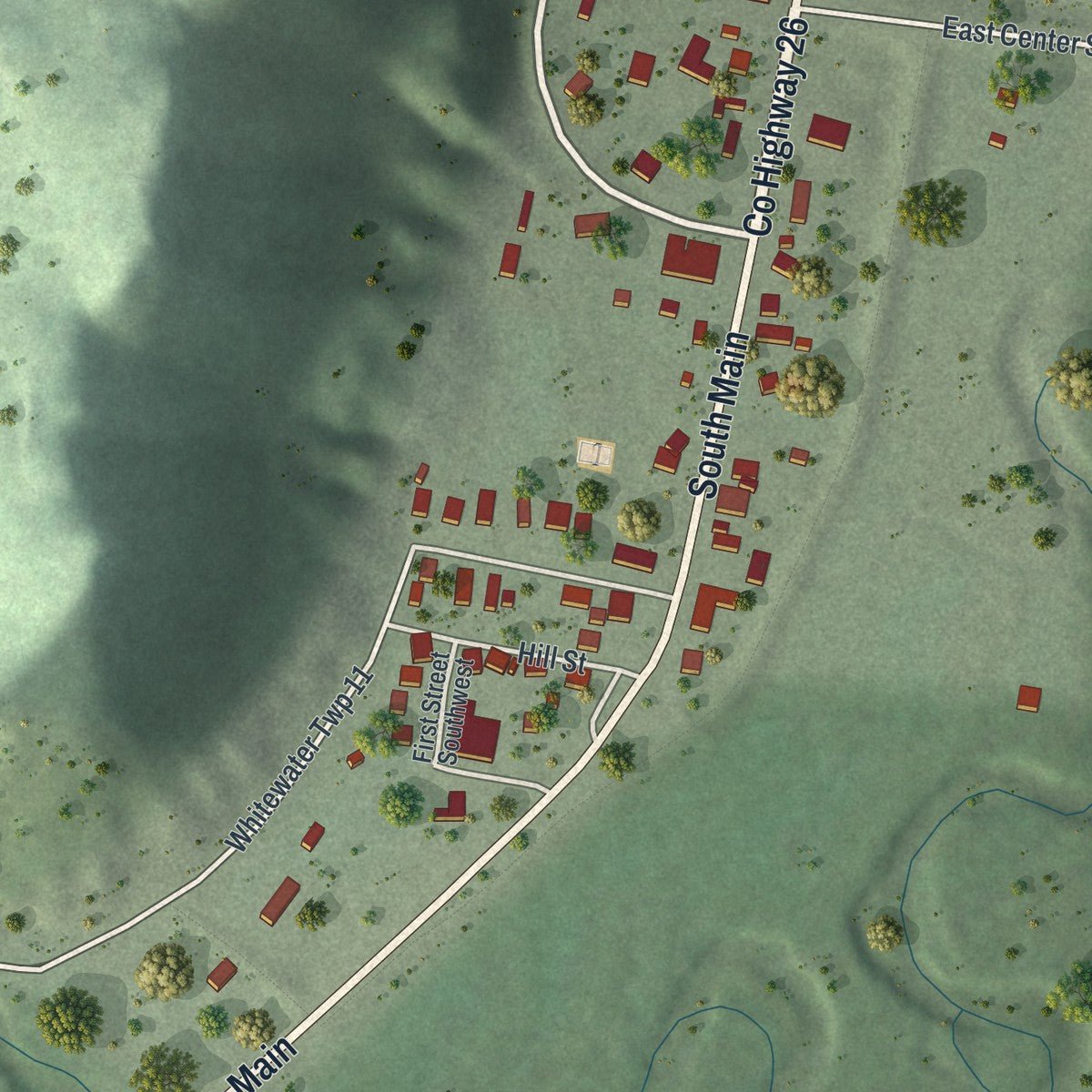 Close-up of the map of Elba, Minnesota print showing street and building detail