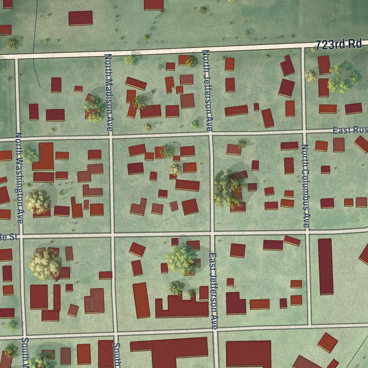 Close-up of the map of Plymouth, Nebraska print showing street and building detail