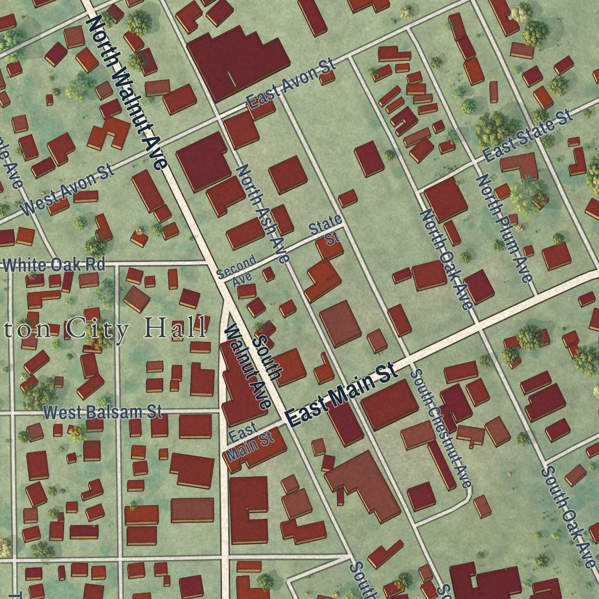 Close-up of the map of Forreston, Illinois print showing street and building detail