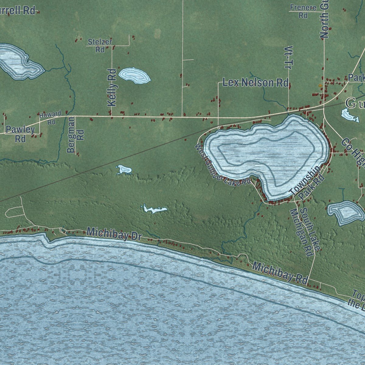 Close-up of the map of Doyle, Michigan print showing street and building detail