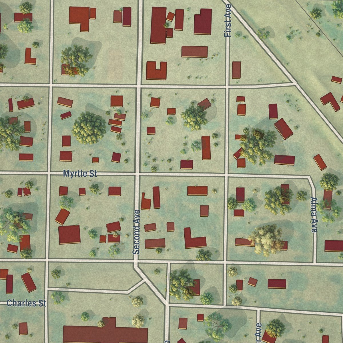 Close-up of the map of Lansford, North Dakota print showing street and building detail