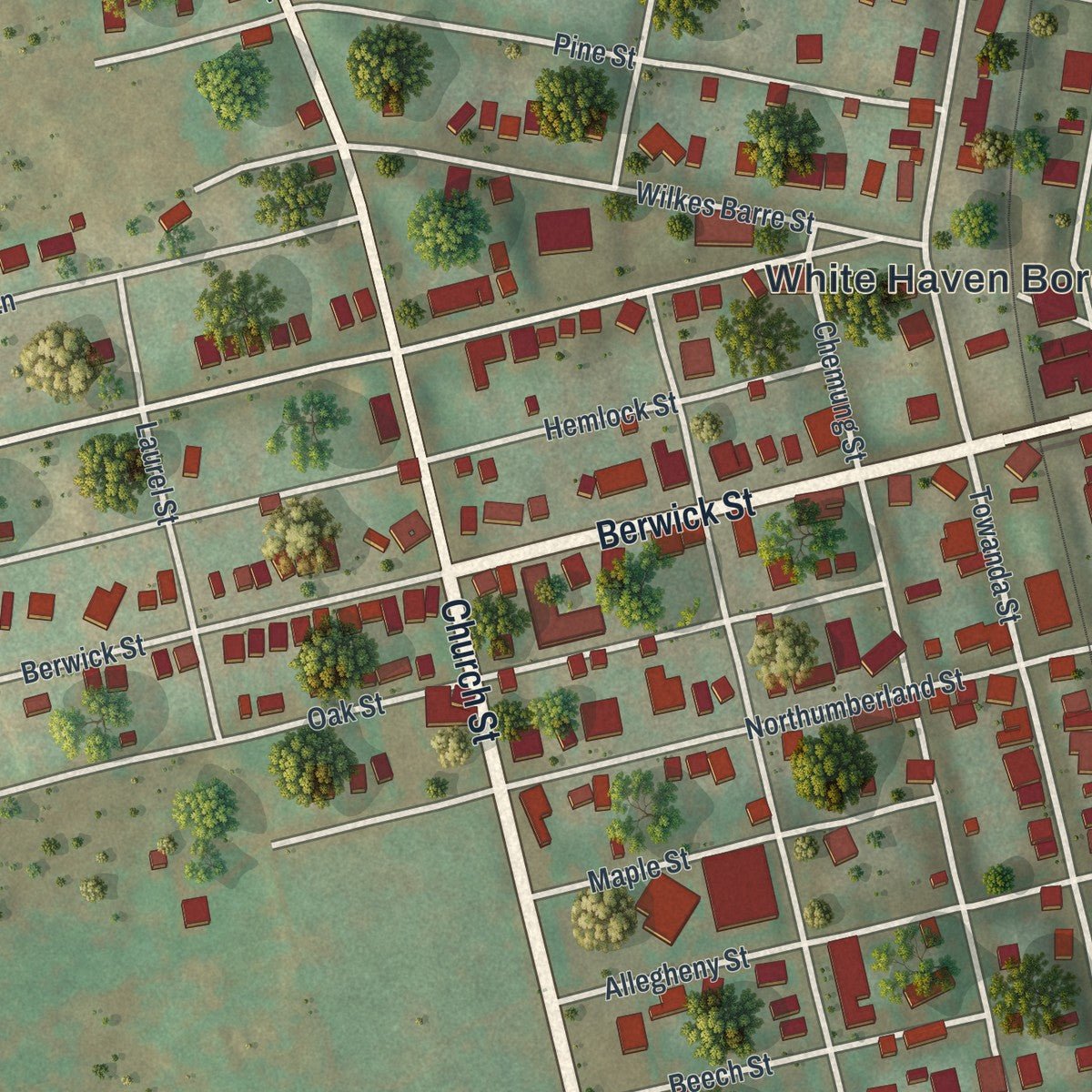 Close-up of the map of White Haven, Pennsylvania print showing street and building detail