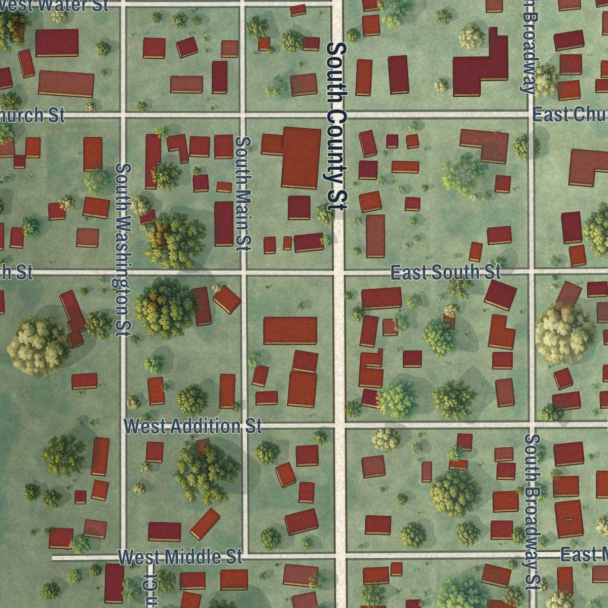 Close-up of the map of Lovington, Illinois print showing street and building detail