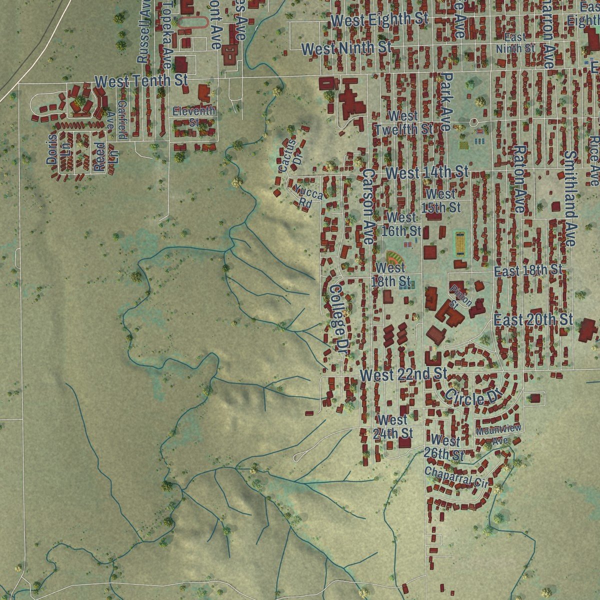 Close-up of the map of La Junta, Colorado print showing street and building detail