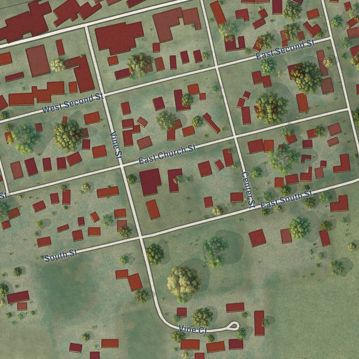 Close-up of the map of Sadorus, Illinois print showing street and building detail