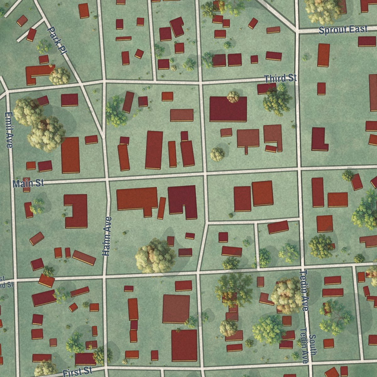 Close-up of the map of Rosholt, South Dakota print showing street and building detail