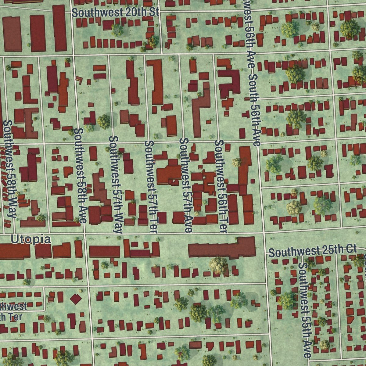 Close-up of the map of West Park, Florida print showing street and building detail