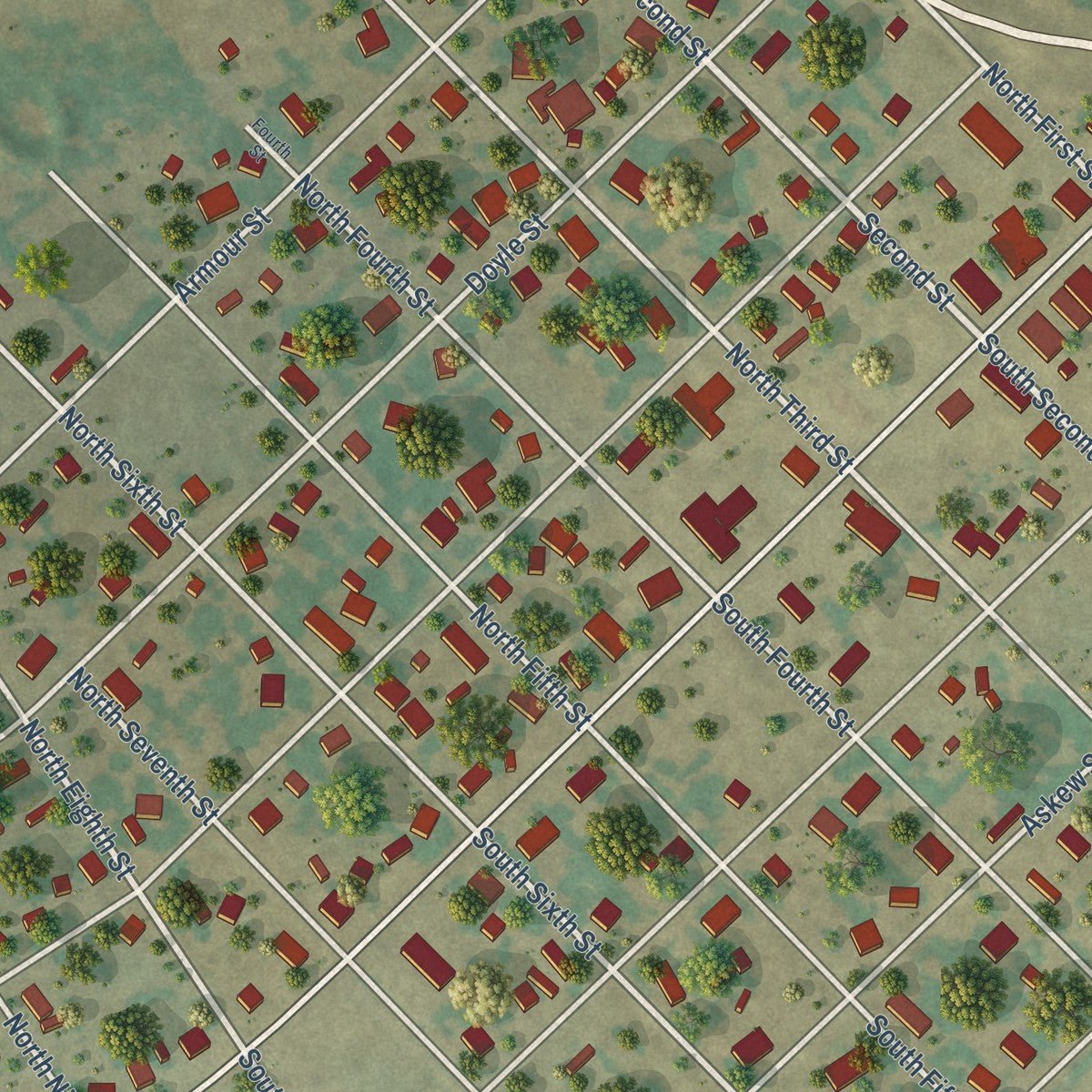 Close-up of the map of Coolidge, Texas print showing street and building detail