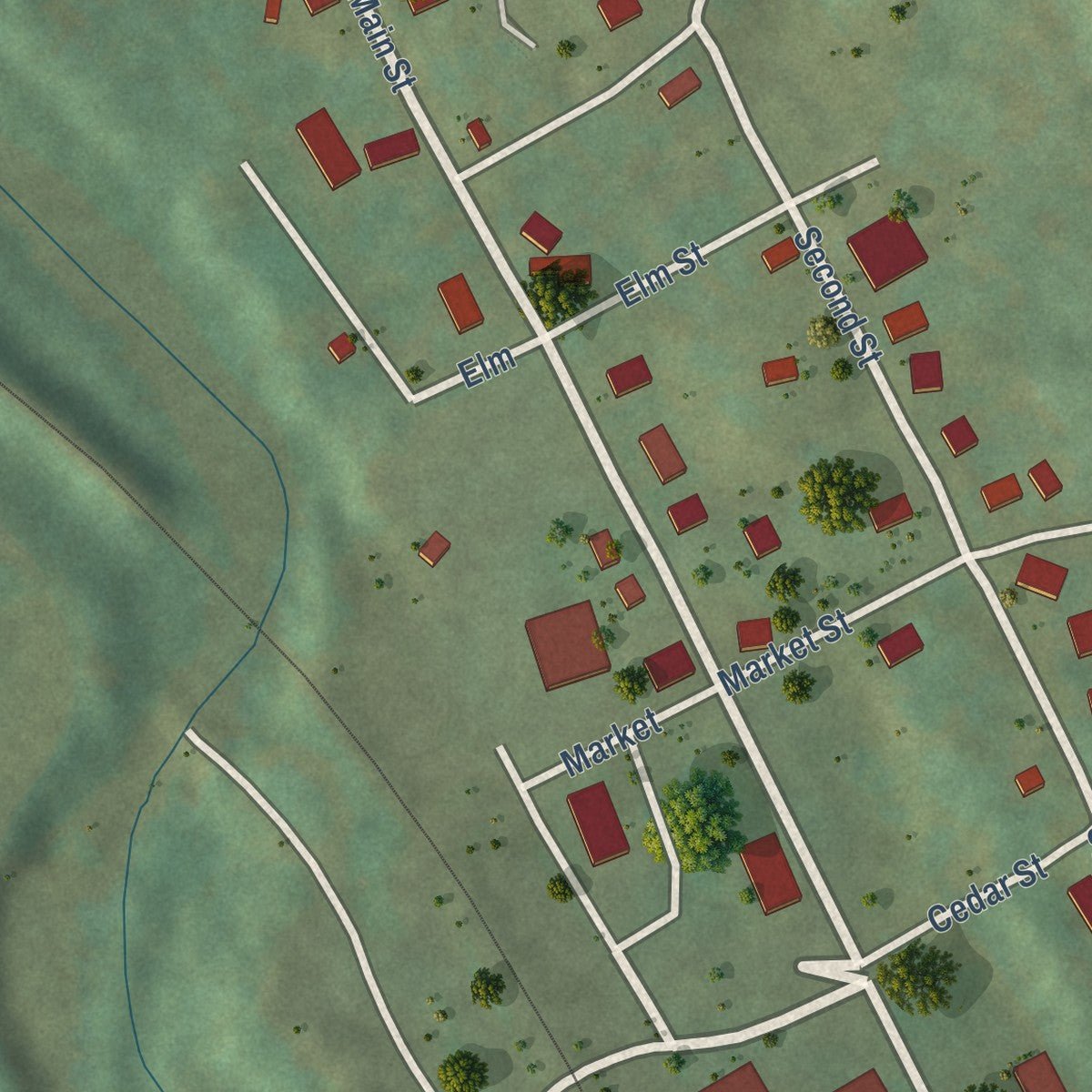 Close-up of the map of Guion, Arkansas print showing street and building detail