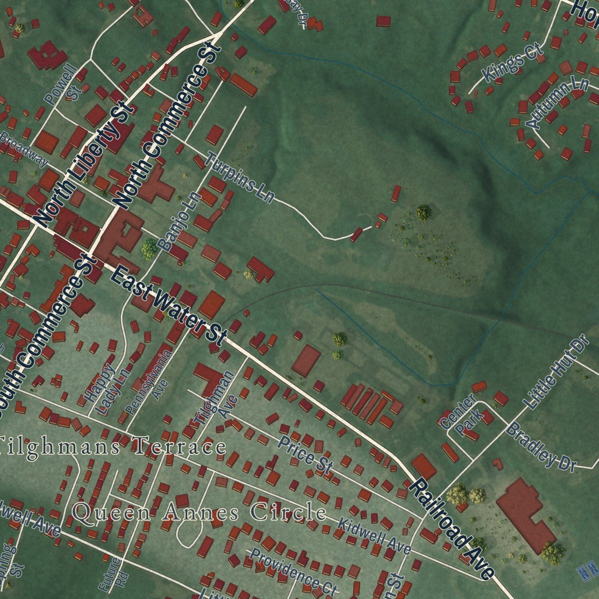 Close-up of the map of Centreville, Maryland print showing street and building detail
