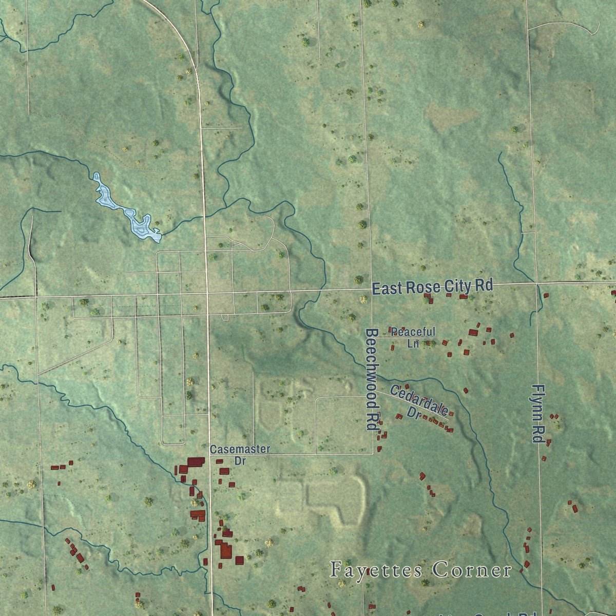 Close-up of the map of Cumming, Michigan print showing street and building detail