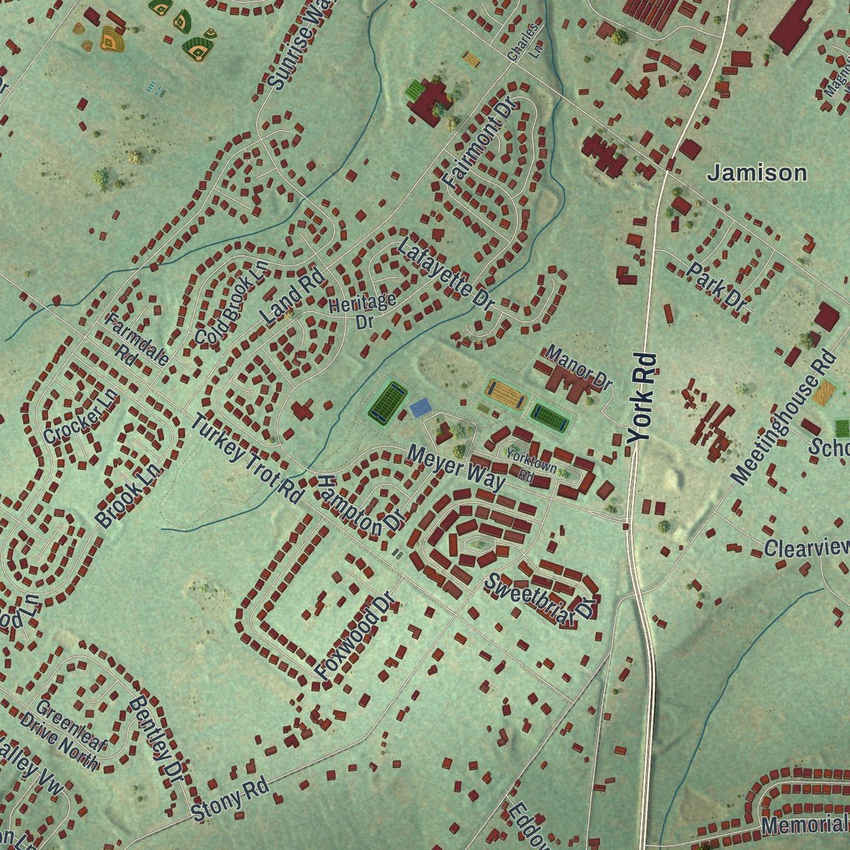 Close-up of the map of Warwick, Bucks County, Pennsylvania print showing street and building detail