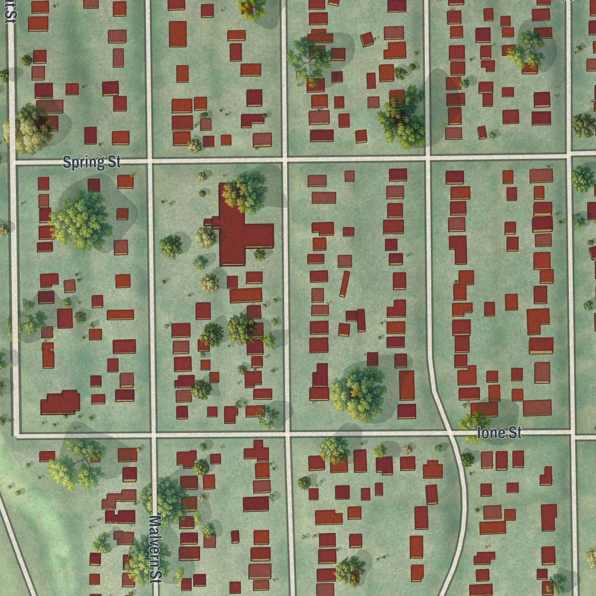 Close-up of the map of Lauderdale, Minnesota print showing street and building detail