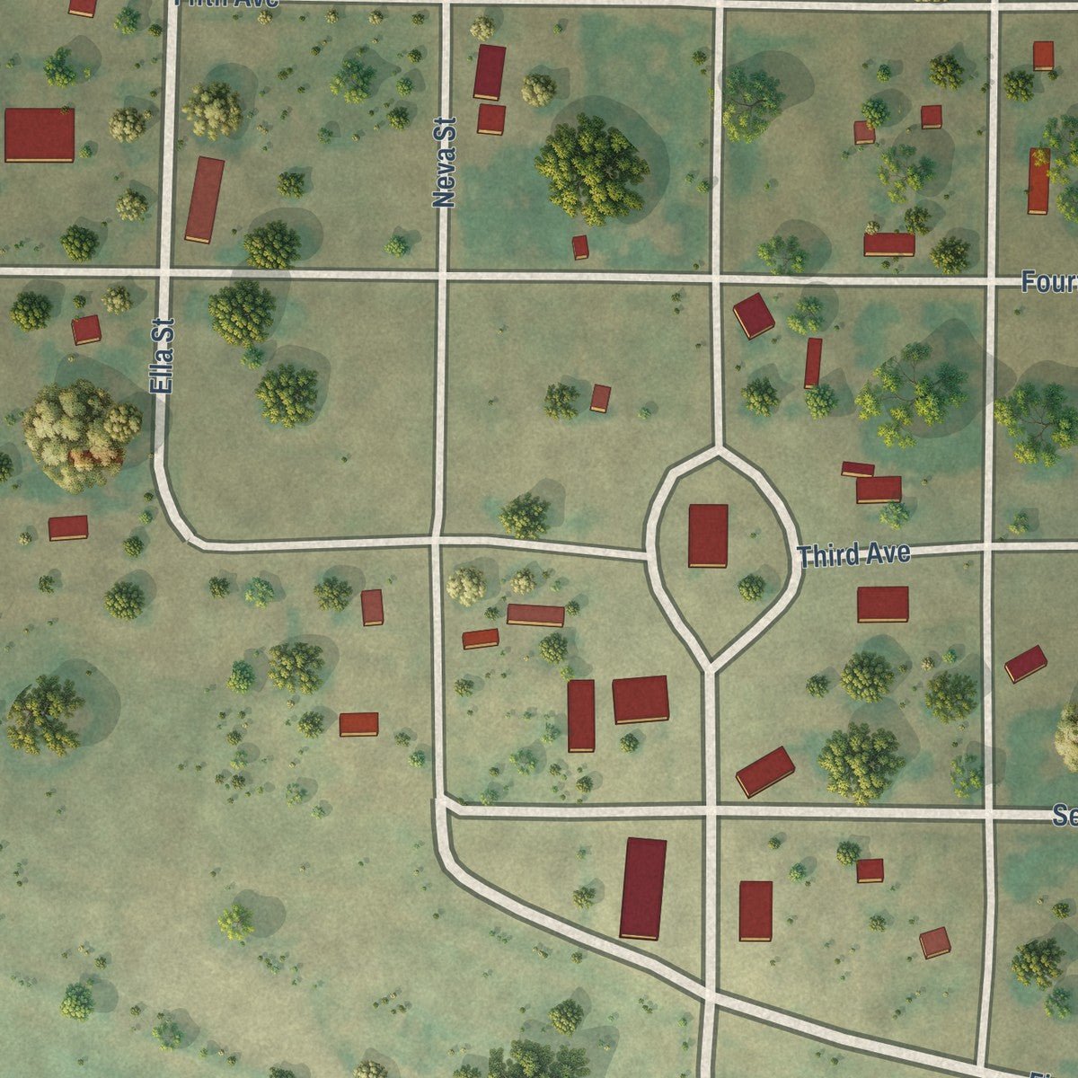 Close-up of the map of Antler, North Dakota print showing street and building detail