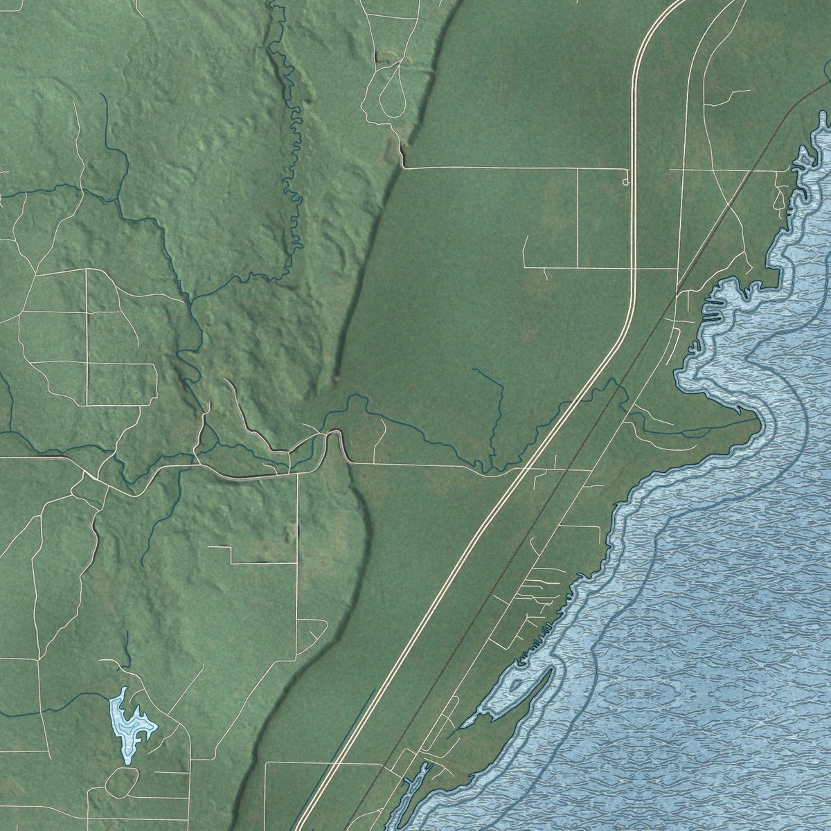 Close-up of the map of Baldwin, Delta County, Michigan print showing street and building detail