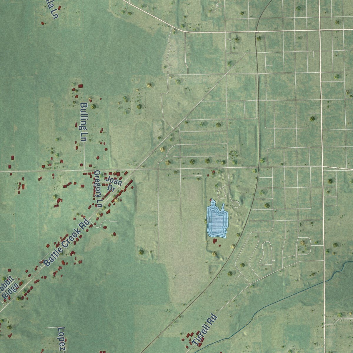 Close-up of the map of Carmel, Michigan print showing street and building detail