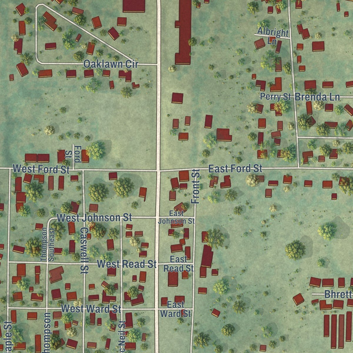Close-up of the map of Energy, Illinois print showing street and building detail