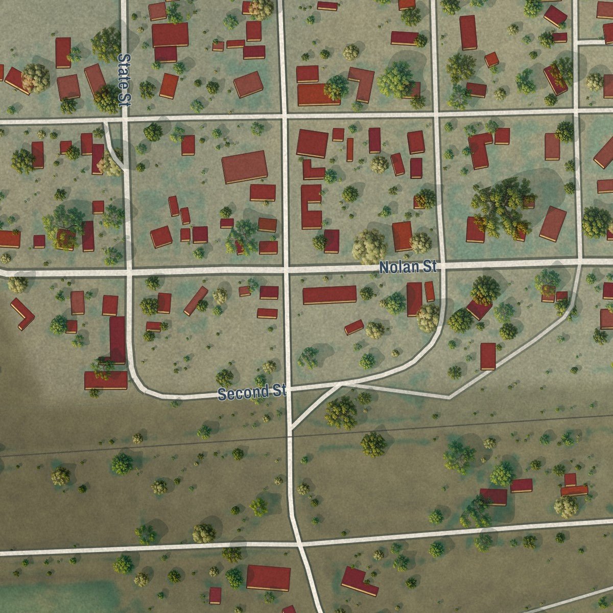 Close-up of the map of Genoa, Colorado print showing street and building detail