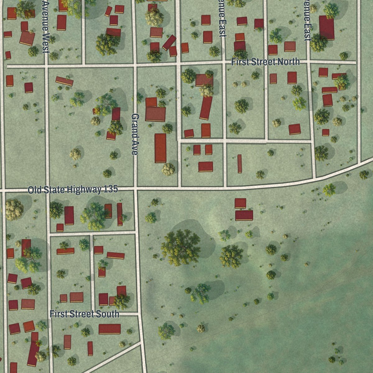 Close-up of the map of McKinley, Minnesota print showing street and building detail