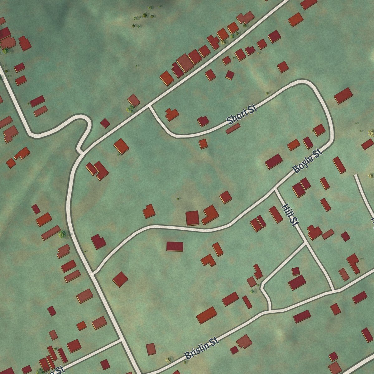 Close-up of the map of Warrior Run, Pennsylvania print showing street and building detail