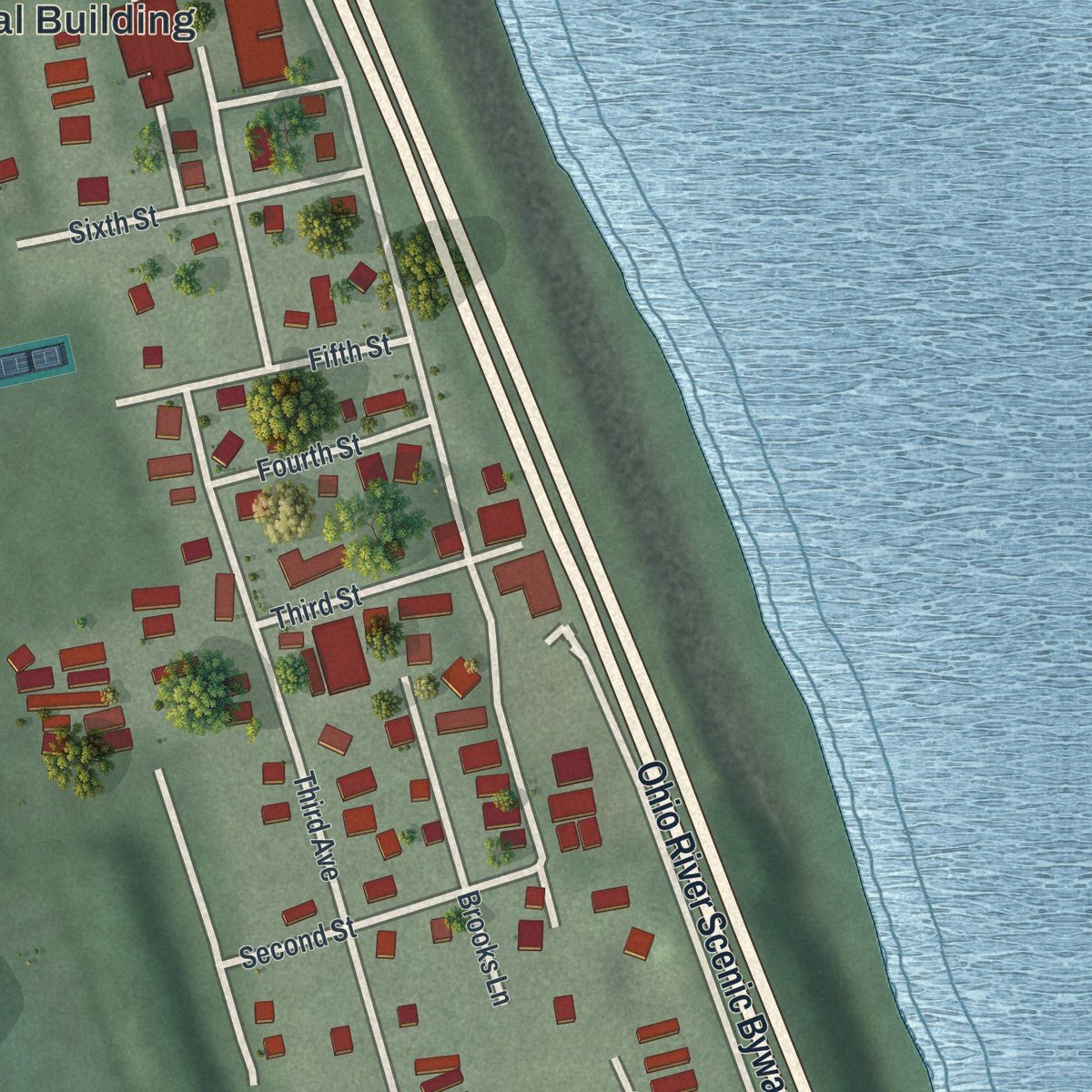 Close-up of the map of Stratton, Ohio print showing street and building detail