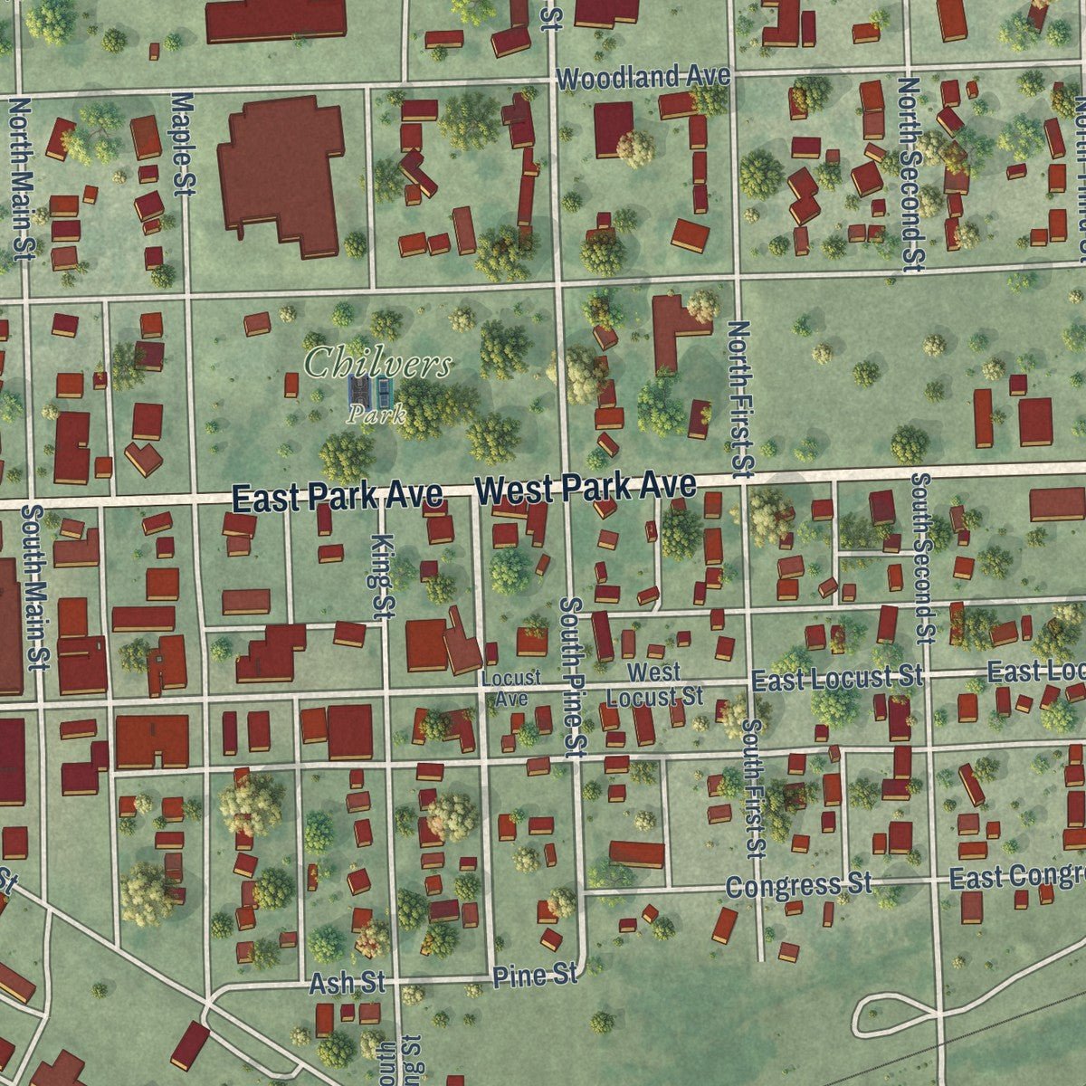 Close-up of the map of Plainview, Nebraska print showing street and building detail